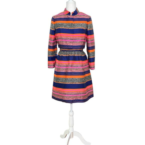 Vintage Sandra Sage 1960s Pink Multicolored Striped 2 Piece Dress and Jacket Set - Picture 1 of 13